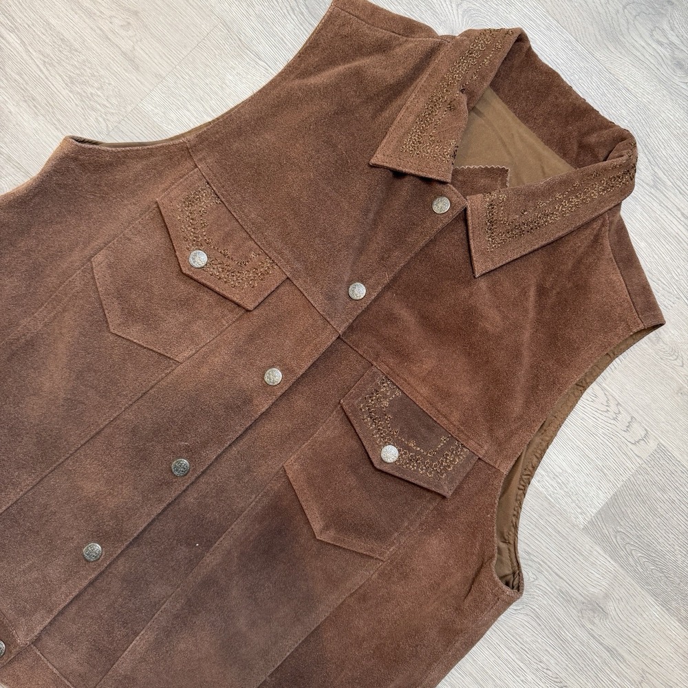 Agapo Collection Leather Embroidered Western Vest Women's 2X Snap Button Brown
